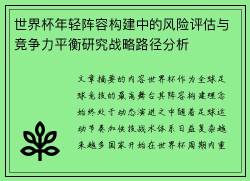 世界杯年轻阵容构建中的风险评估与竞争力平衡研究战略路径分析